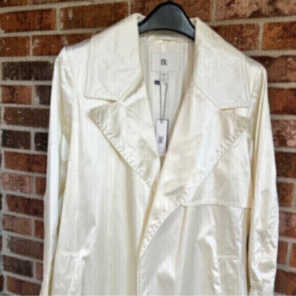 NWT! Banana Republic Maja Satin Trench Coat Iced Vanilla Ivory - Size Petite L - Picture 9 of 16